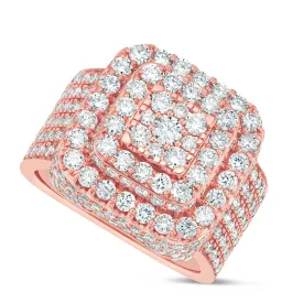 10K Rose Gold 5.47ct Diamond Bilevel Square Statement Ring