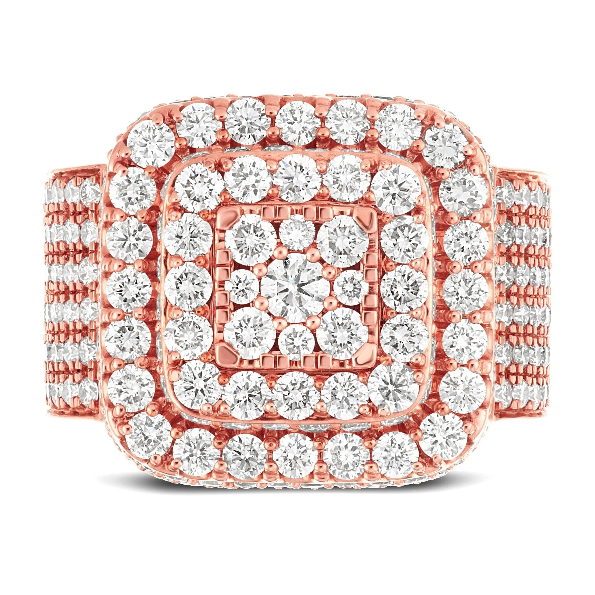 10K Rose Gold 5.47ct Diamond Bilevel Square Statement Ring