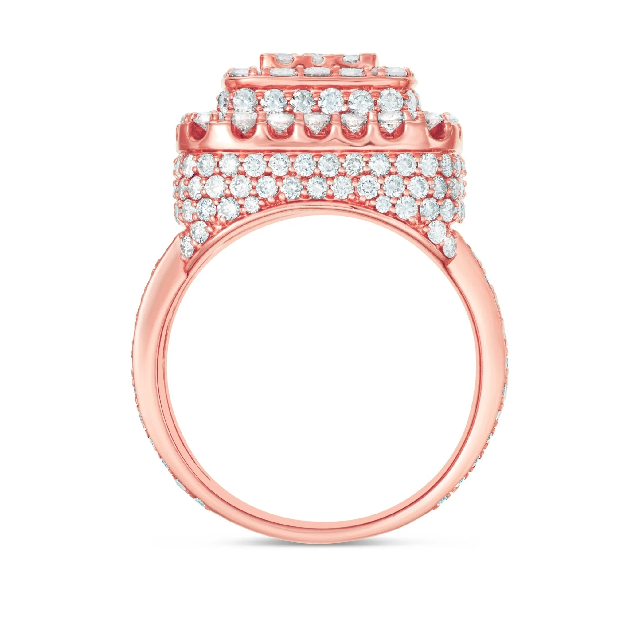 10K Rose Gold 5.47ct Diamond Bilevel Square Statement Ring