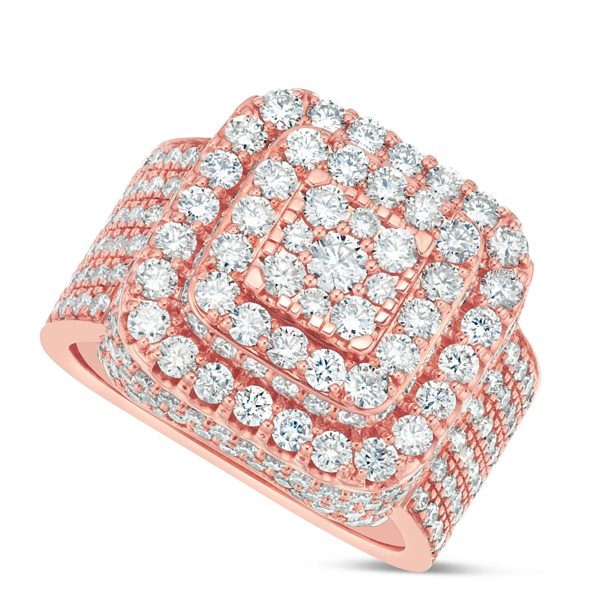10K Rose Gold 5.47ct Diamond Bilevel Square Statement Ring