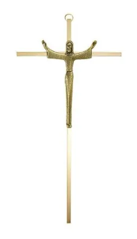 10" Gold Plated Cross with Antique Gold Finish Risen Christ