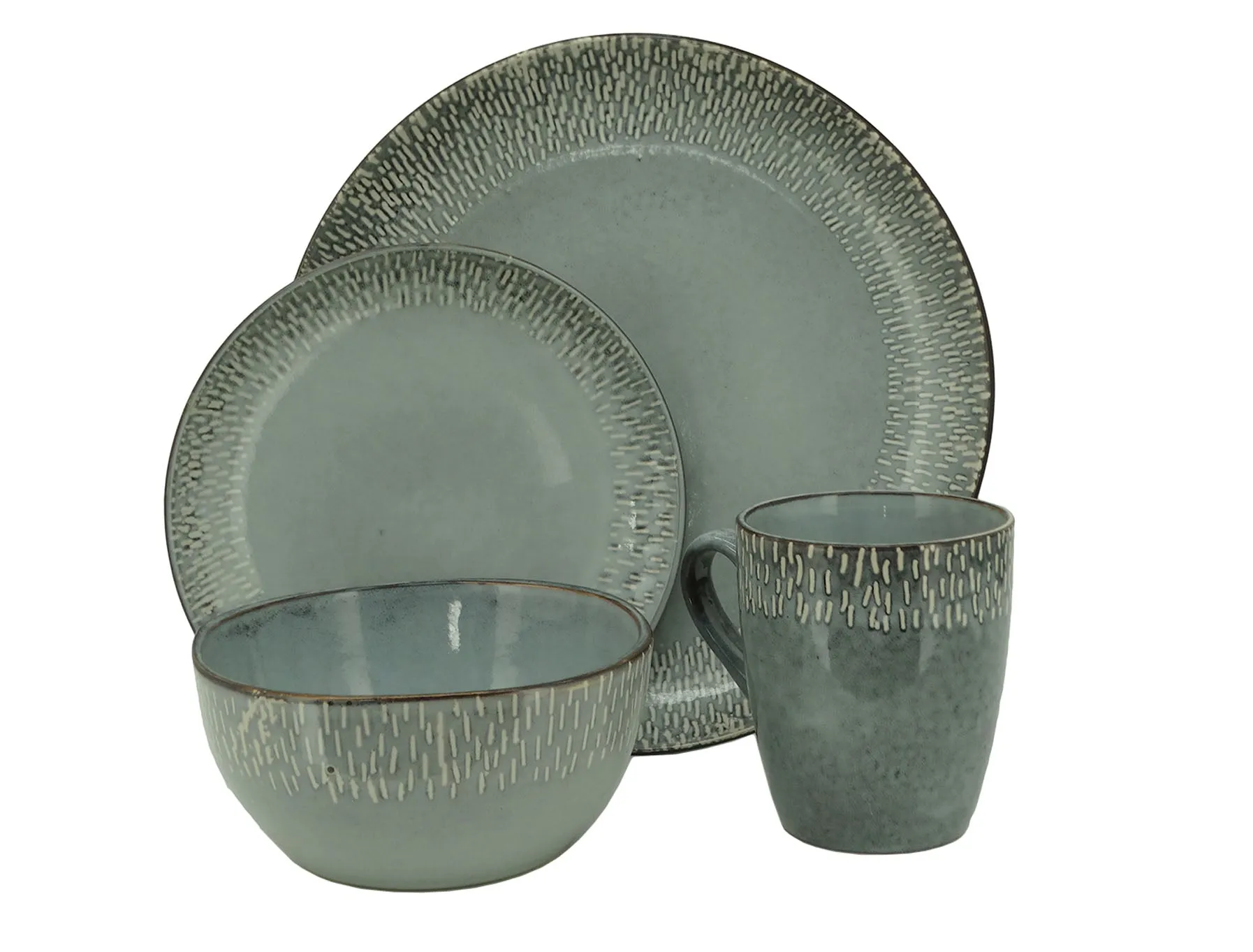 12181216, 16 PC Gibson Home Meritage Stoneware Dinnerware Set Grey