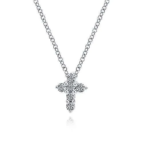 14K White Gold Diamond Cross Necklace