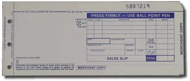 3-Part LONG (3 1/4" x 7 7/8") Sales Imprinter Slips (100 slips/pack) - Blue