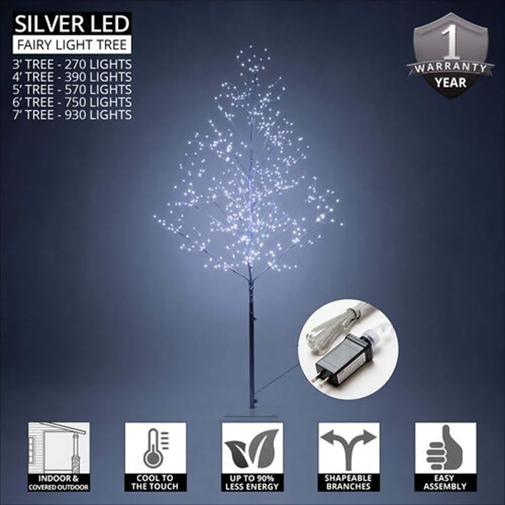 7-ft. Silver Fairy Light Tree, Cool White LED