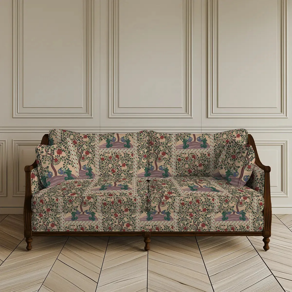 Aakriti Indian Sofa and Chairs Upholstery Fabric Beige & Red
