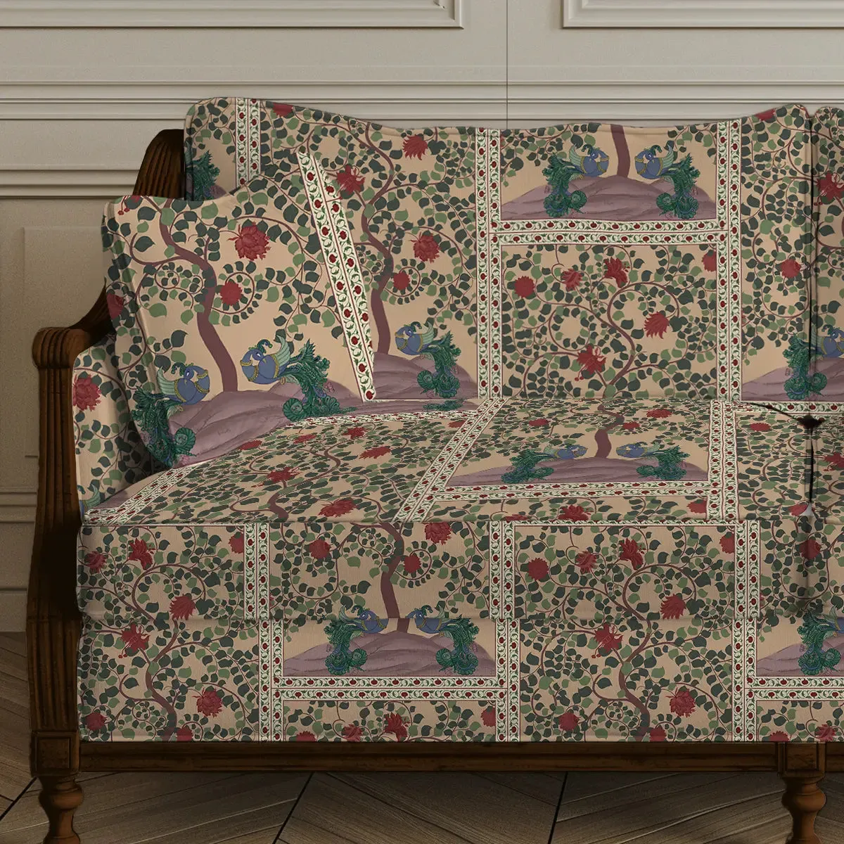 Aakriti Indian Sofa and Chairs Upholstery Fabric Beige & Red