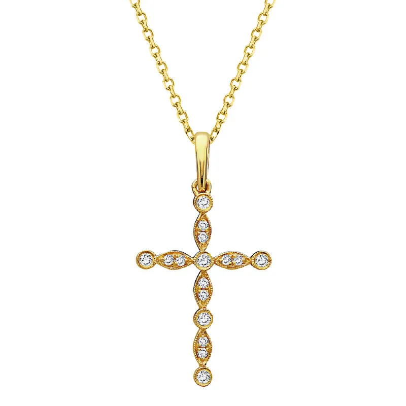 Alternating Marquise and Round Design Diamond Cross Pendant