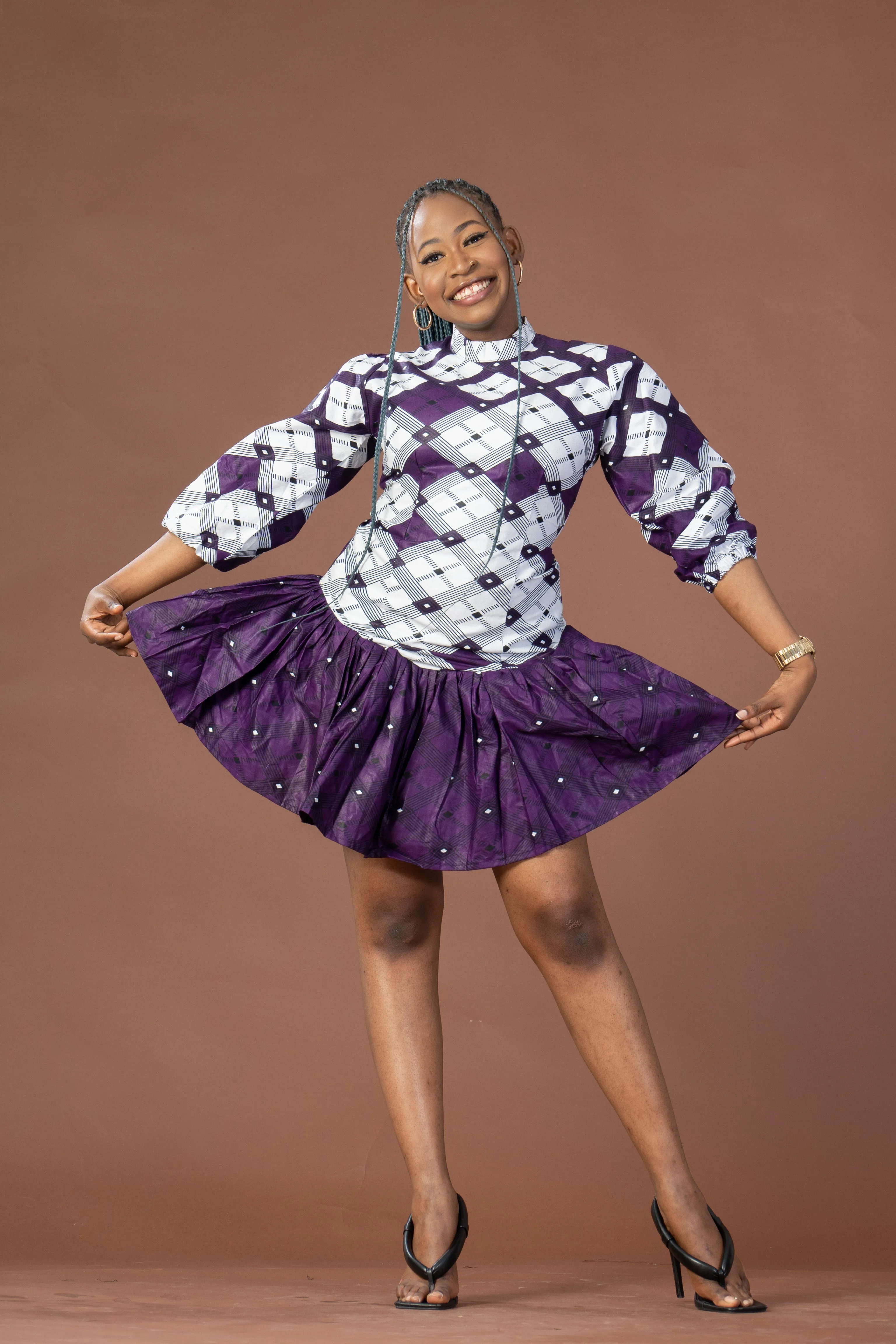 Anne Ankara Midi Dress | Purple and White African Print
