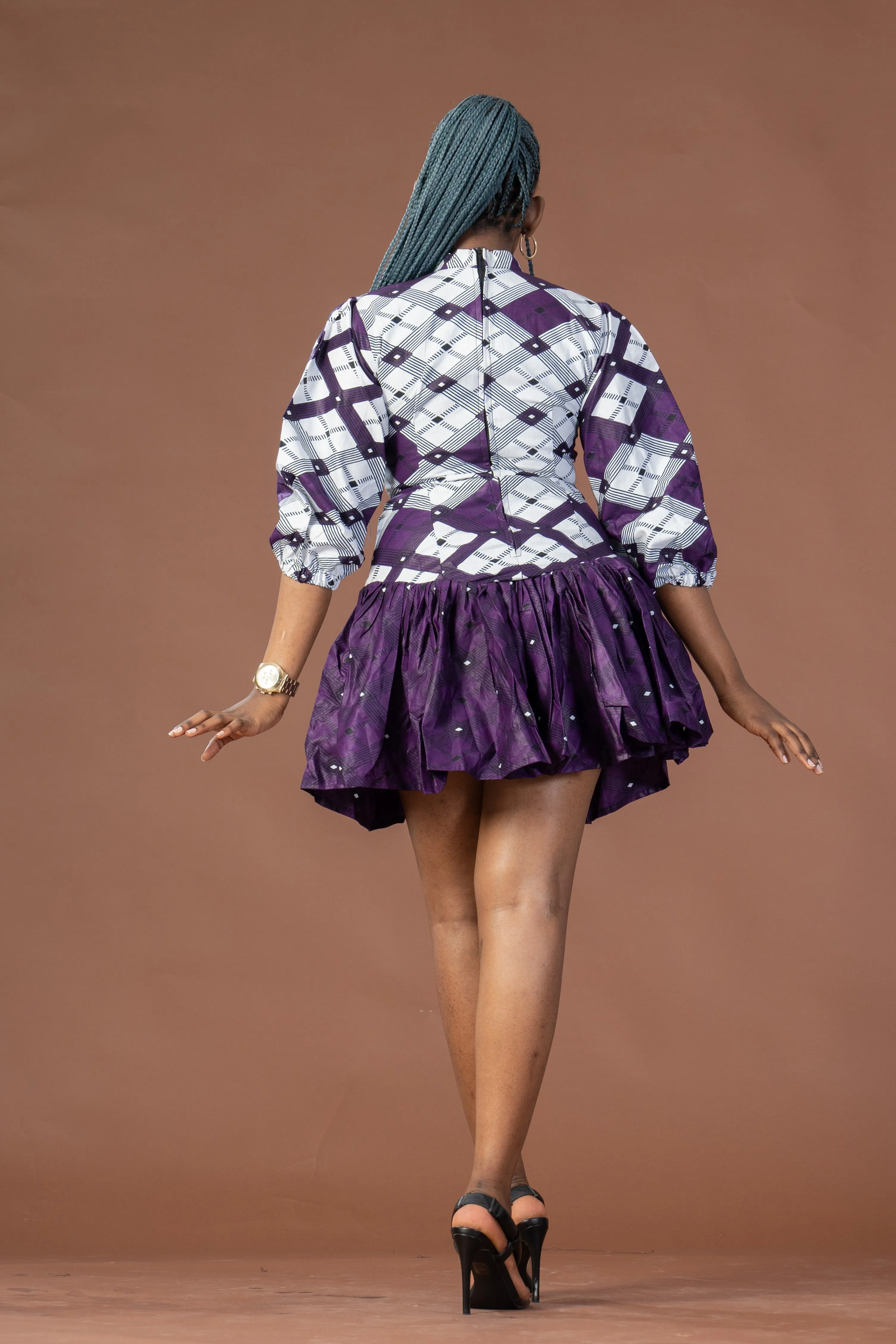 Anne Ankara Midi Dress | Purple and White African Print