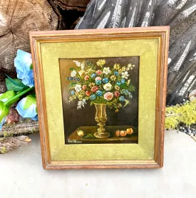 Antique Impressionist Artist Rene Wallace Still Life Flowers Framed Oil Painting