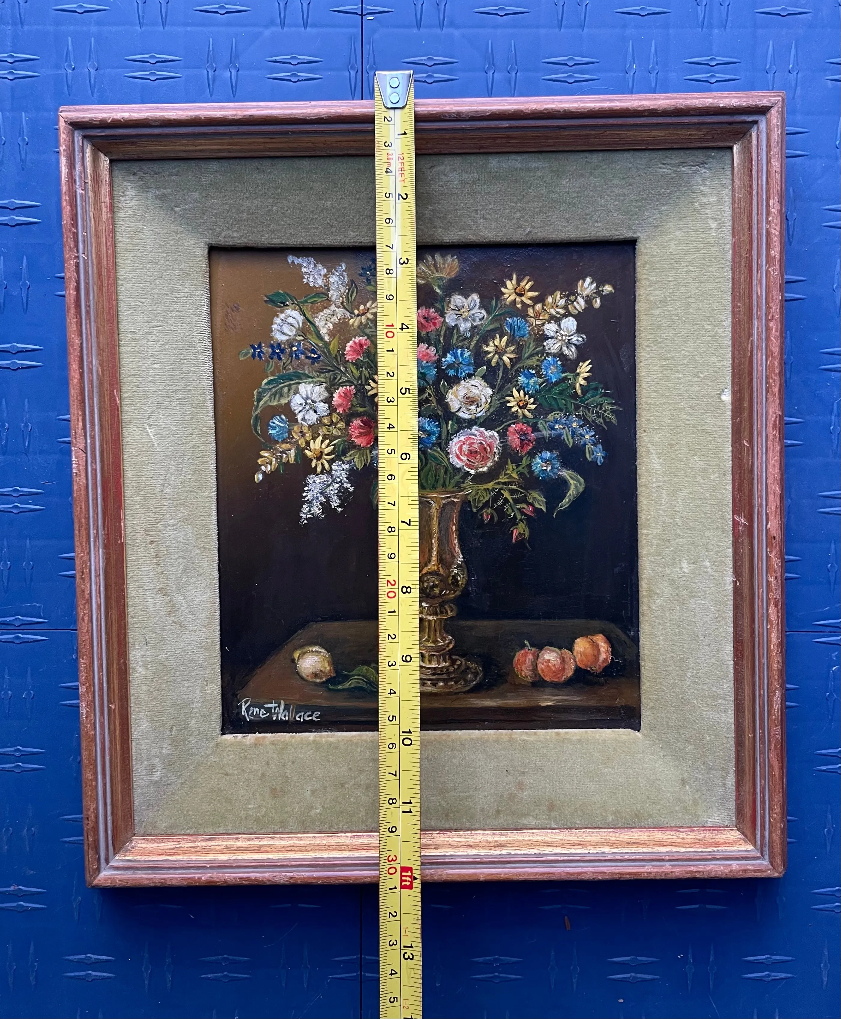 Antique Impressionist Artist Rene Wallace Still Life Flowers Framed Oil Painting