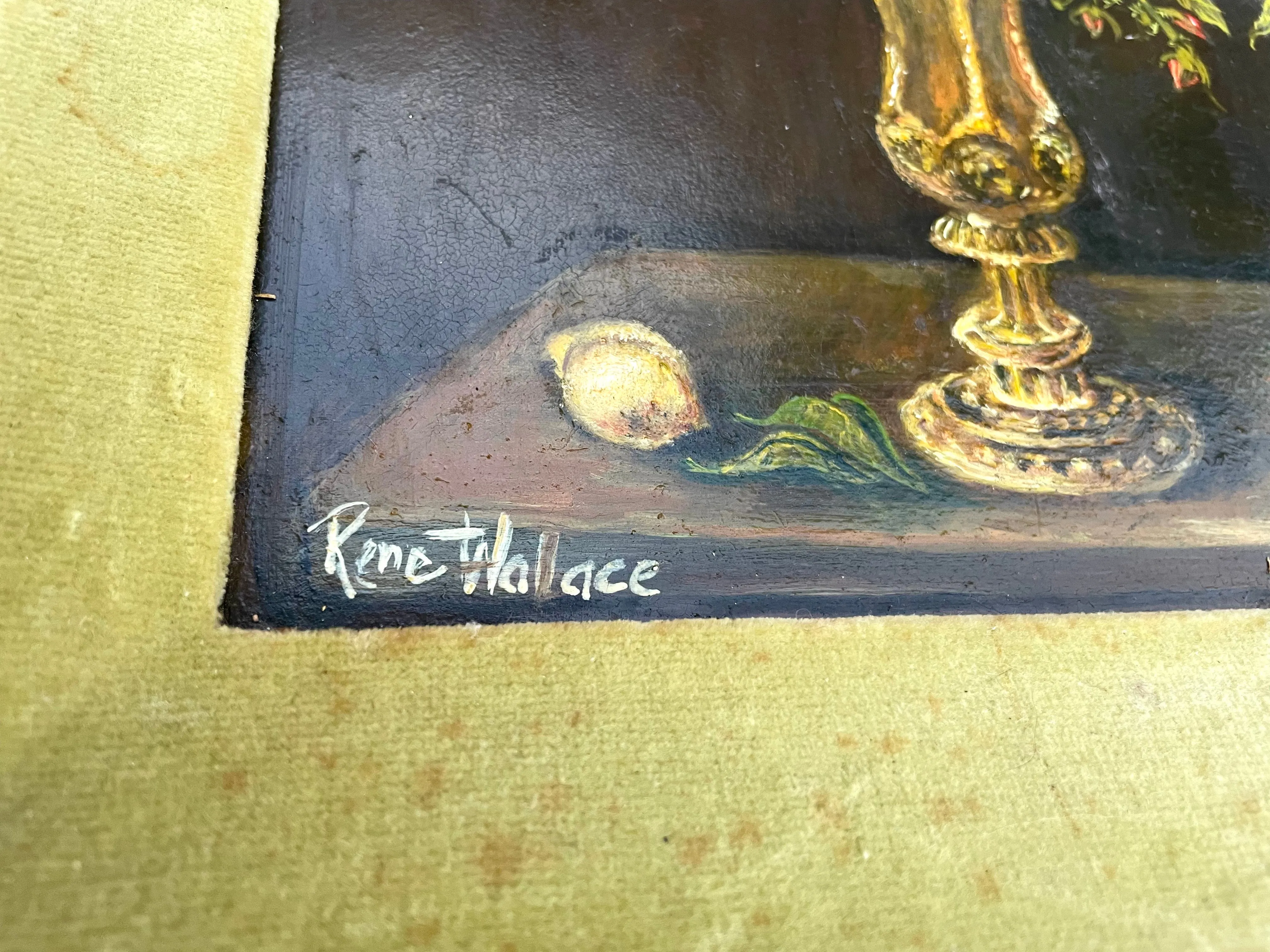 Antique Impressionist Artist Rene Wallace Still Life Flowers Framed Oil Painting