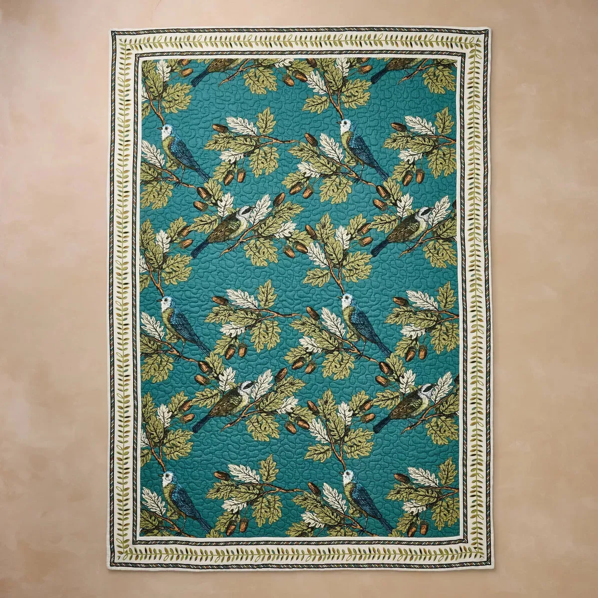 Birds and Acorns Quilted Throw Blanket - John Derian Company