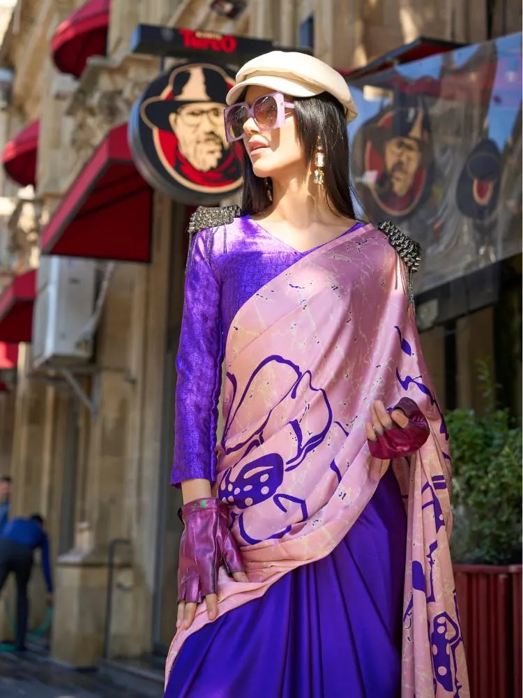 Blush Print Satin Crape Saree