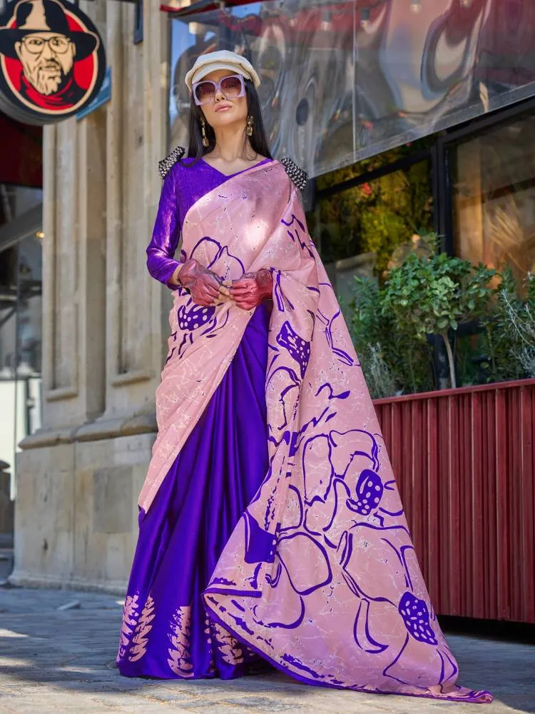 Blush Print Satin Crape Saree