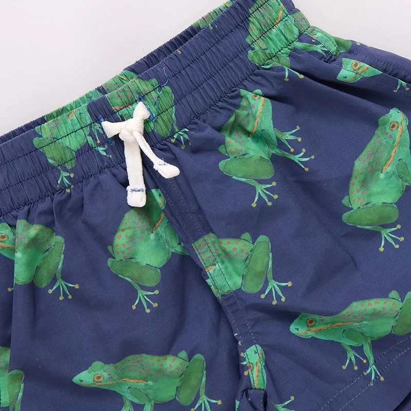 Boys Swim Trunk - Navy Frogs by Pink Chicken