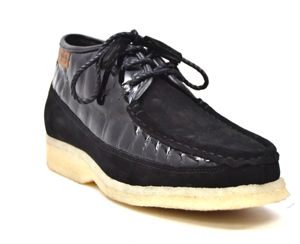 British Collection Knicks Suede and Croc Lace Up Shoe with Crepe Sole - Croc Pattern & Suede - Handmade - Available in Black, Navy, Burgundy