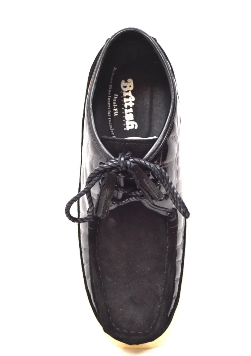 British Collection Knicks Suede and Croc Lace Up Shoe with Crepe Sole - Croc Pattern & Suede - Handmade - Available in Black, Navy, Burgundy