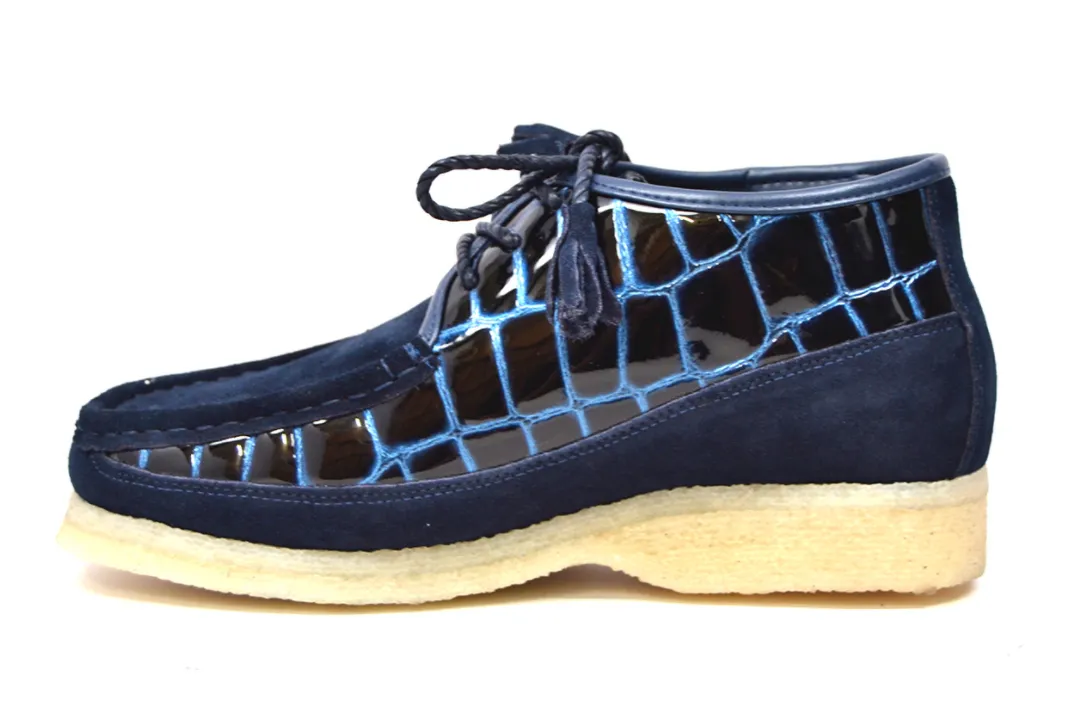 British Collection Knicks Suede and Croc Lace Up Shoe with Crepe Sole - Croc Pattern & Suede - Handmade - Available in Black, Navy, Burgundy