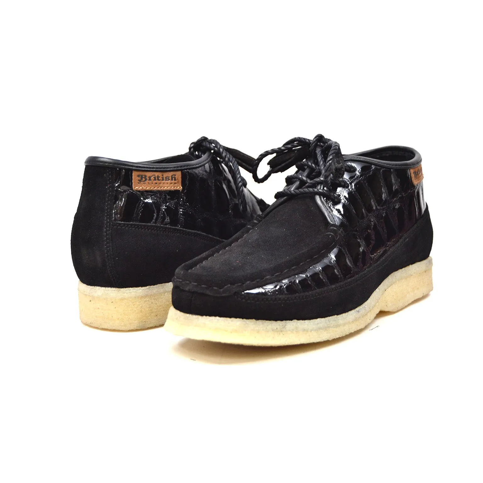 British Collection Knicks Suede and Croc Lace Up Shoe with Crepe Sole - Croc Pattern & Suede - Handmade - Available in Black, Navy, Burgundy