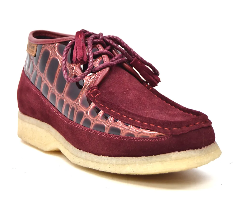 British Collection Knicks Suede and Croc Lace Up Shoe with Crepe Sole - Croc Pattern & Suede - Handmade - Available in Black, Navy, Burgundy