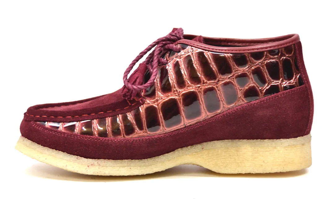 British Collection Knicks Suede and Croc Lace Up Shoe with Crepe Sole - Croc Pattern & Suede - Handmade - Available in Black, Navy, Burgundy