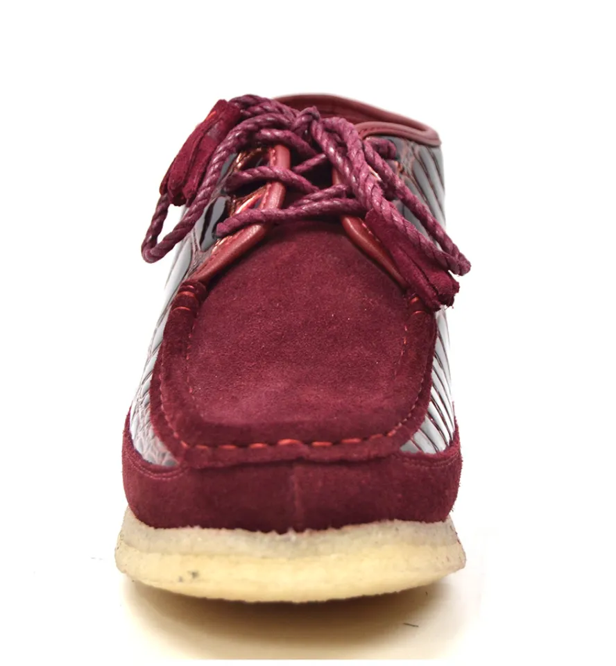British Collection Knicks Suede and Croc Lace Up Shoe with Crepe Sole - Croc Pattern & Suede - Handmade - Available in Black, Navy, Burgundy