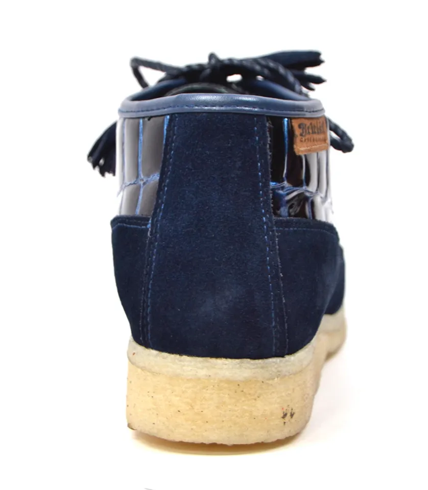 British Collection Knicks Suede and Croc Lace Up Shoe with Crepe Sole - Croc Pattern & Suede - Handmade - Available in Black, Navy, Burgundy