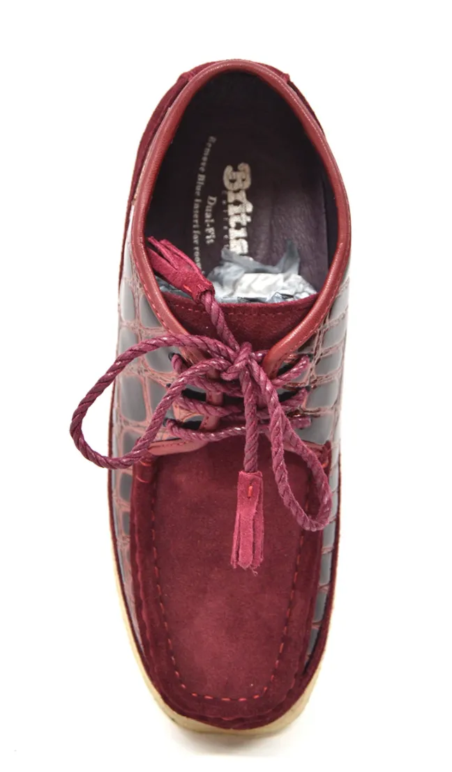 British Collection Knicks Suede and Croc Lace Up Shoe with Crepe Sole - Croc Pattern & Suede - Handmade - Available in Black, Navy, Burgundy