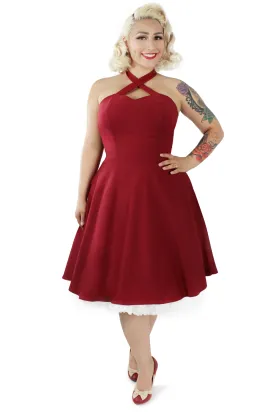 Burgundy Criss Cross Halter Dress XS-3XL #CCBD