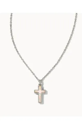 Cross Pendant Necklace In Silver White Opal
