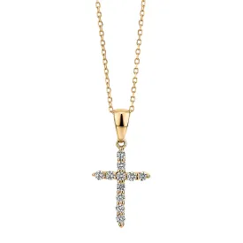 Cross pendant with diamond simulants in 10 carat yellow gold