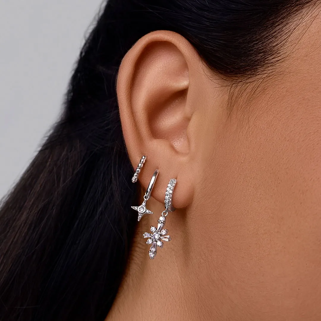 Cross Spark Silver Single Earring
