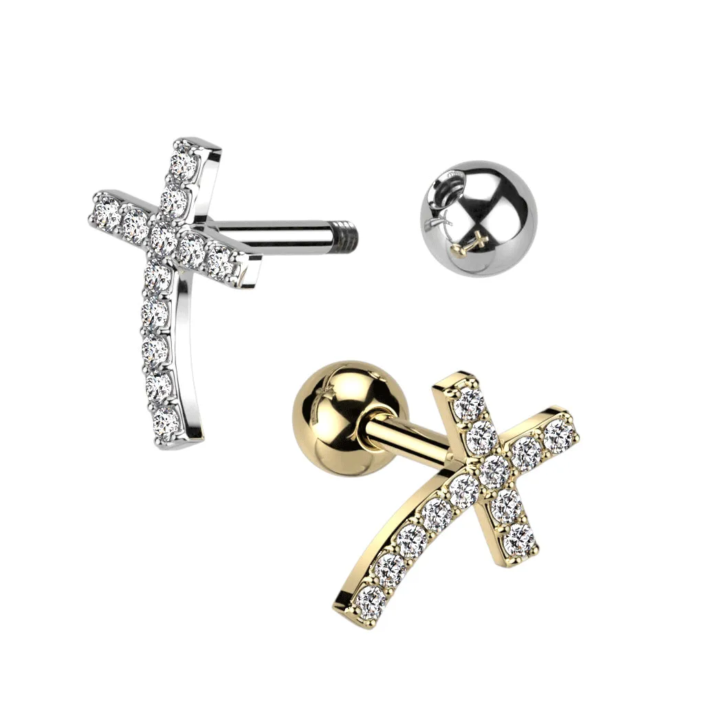 Crystal Cross Body Jewellery with Gold Plating. Labret, Monroe, Tragus and Cartilage Earrings.
