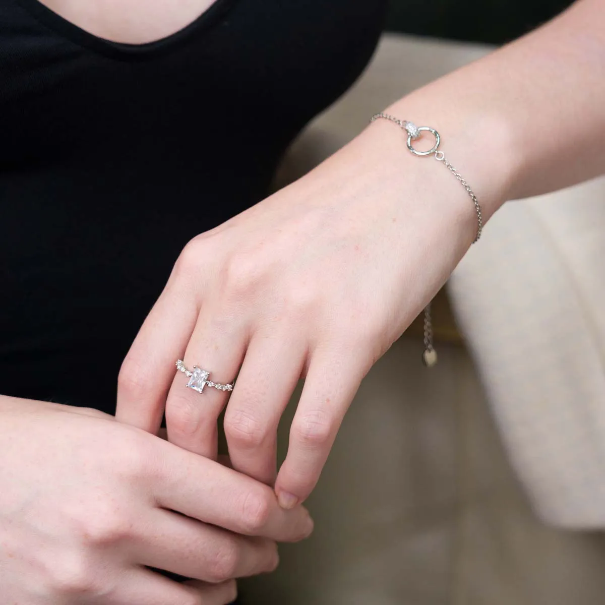 Cubic Zirconia & Crystal Kylie Ring In Silver-Tone