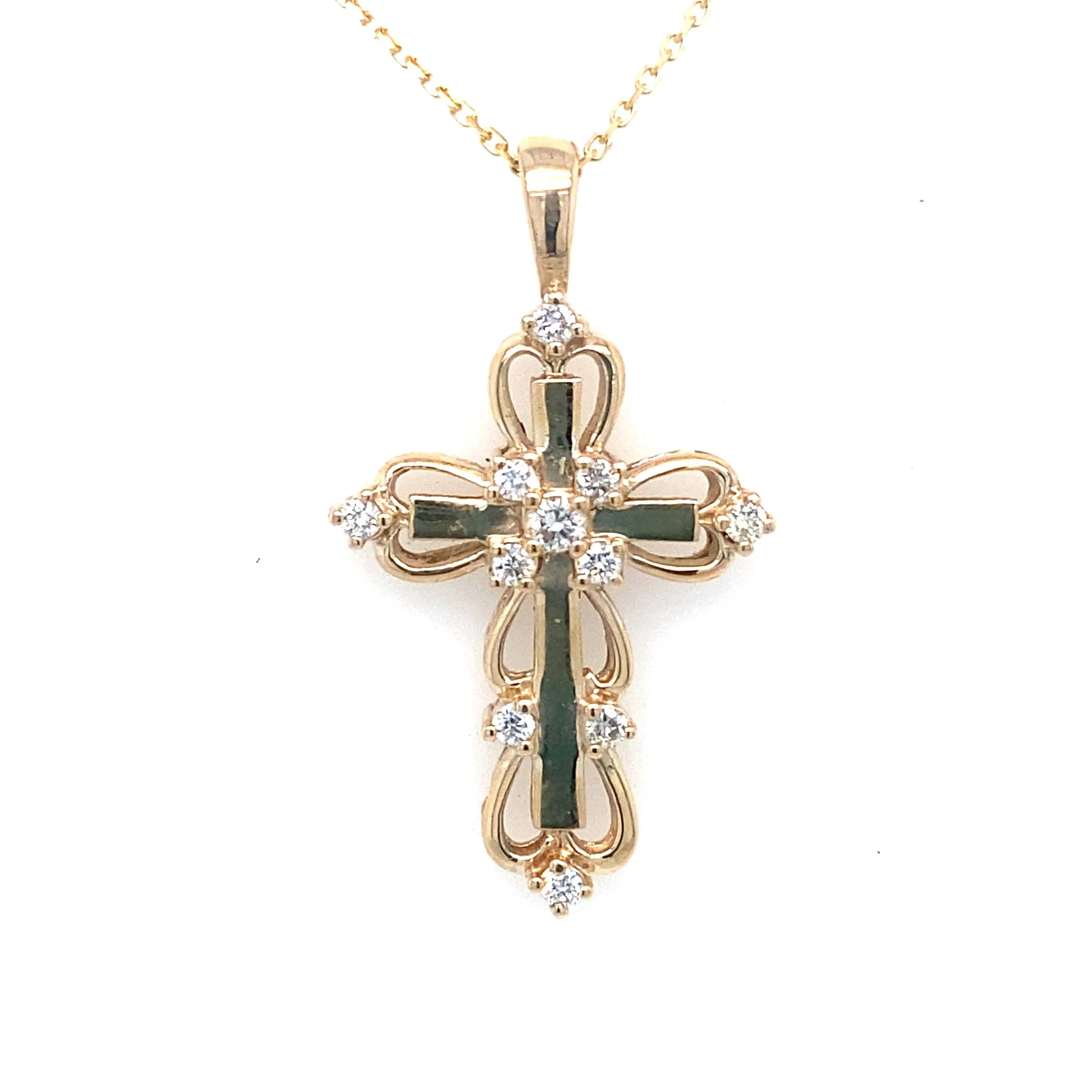Diamond Accented Open Scroll Design Cross Pendant