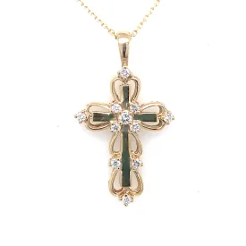 Diamond Accented Open Scroll Design Cross Pendant