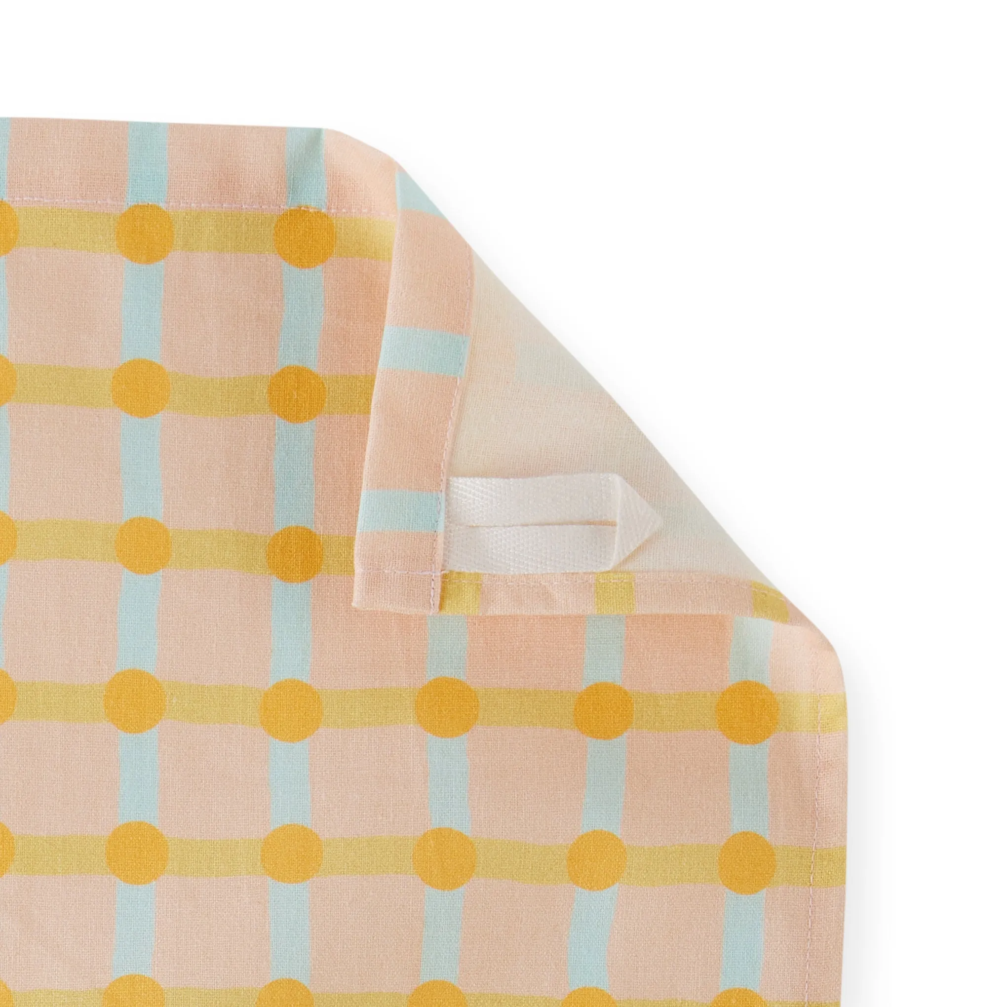 Dot Check Linen & Cotton Tea Towel - Peach/ Gold