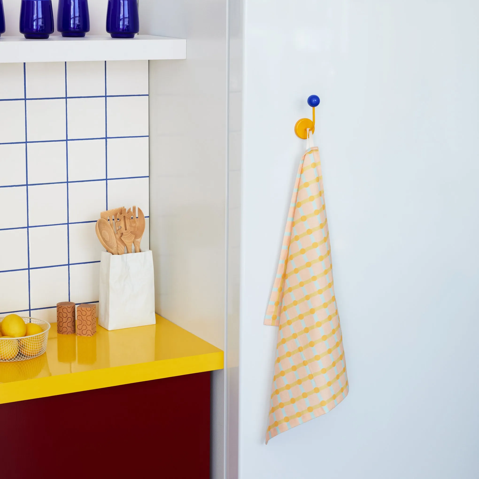 Dot Check Linen & Cotton Tea Towel - Peach/ Gold