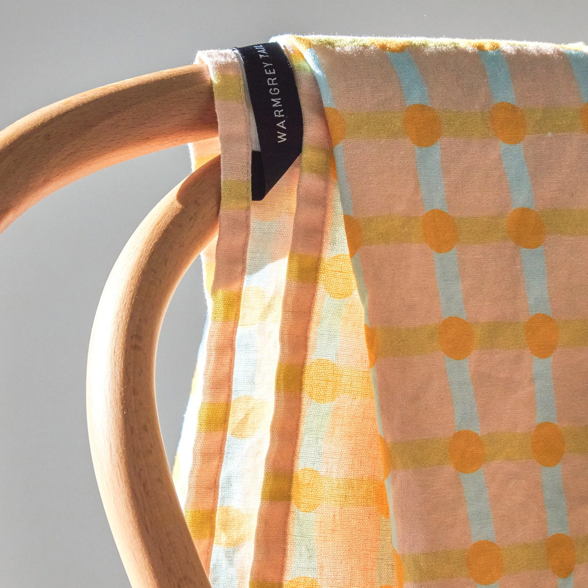 Dot Check Linen & Cotton Tea Towel - Peach/ Gold