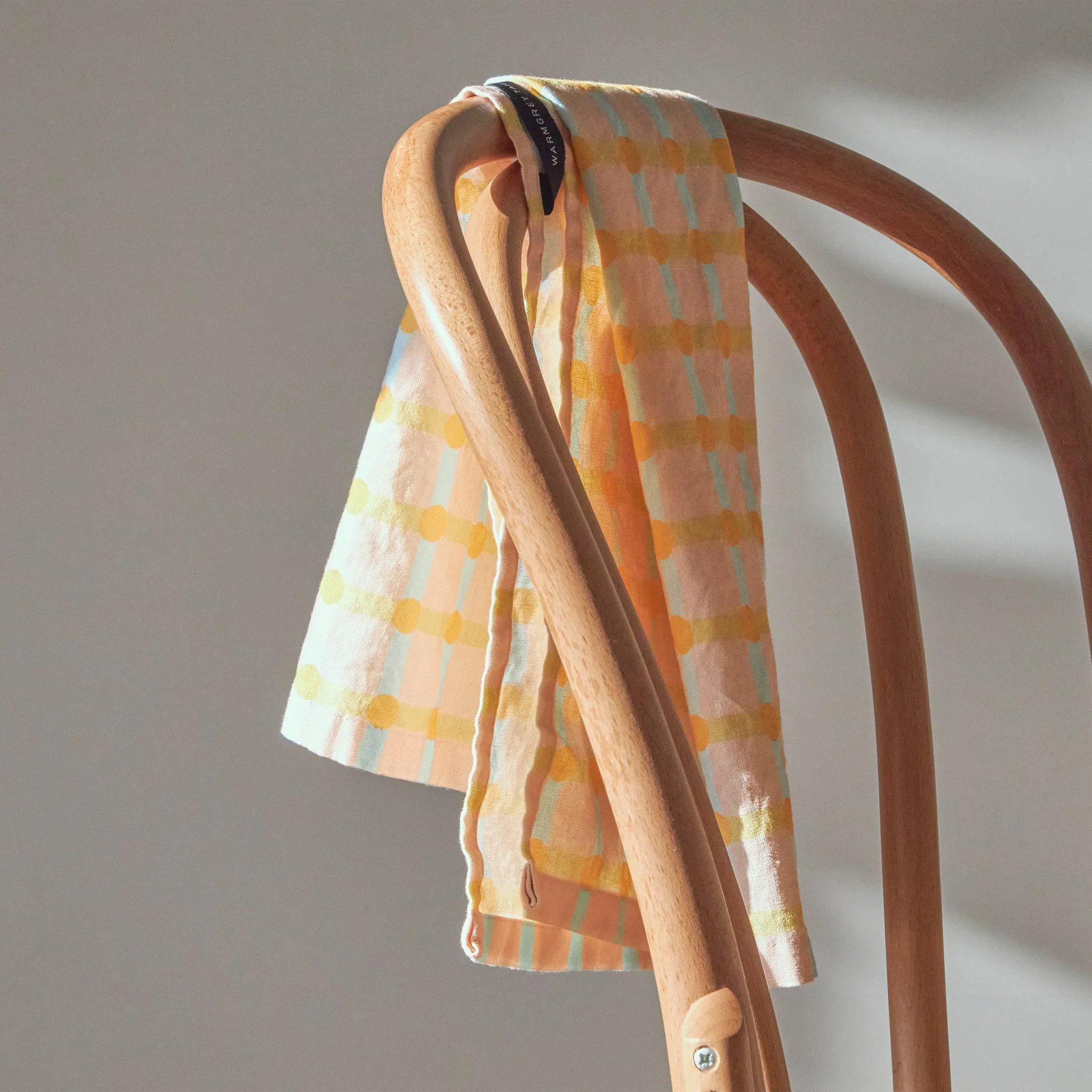 Dot Check Linen & Cotton Tea Towel - Peach/ Gold