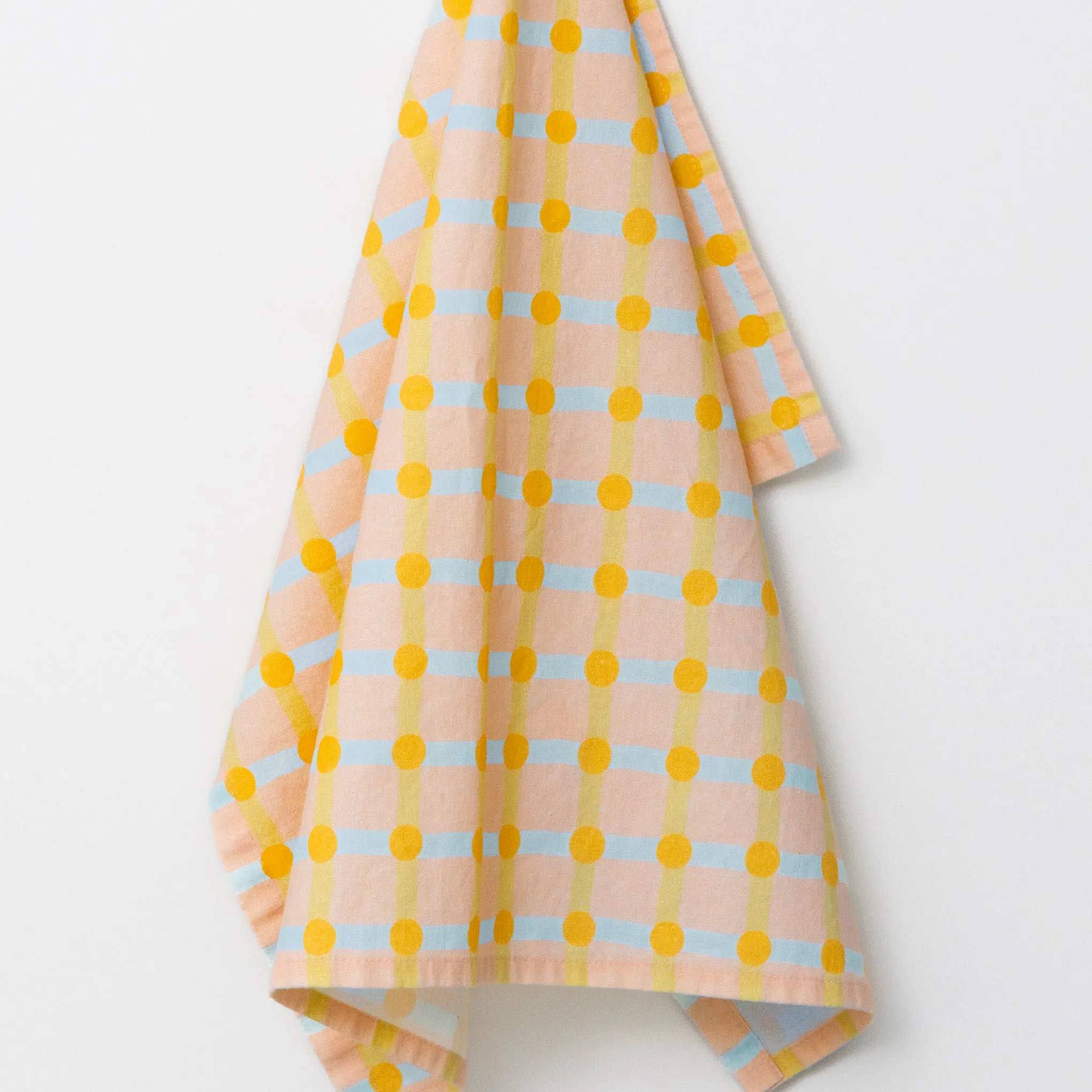Dot Check Linen & Cotton Tea Towel - Peach/ Gold