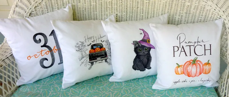 Halloween kitten pillow cover, Embroidered pillows, Black Cat pillow covers