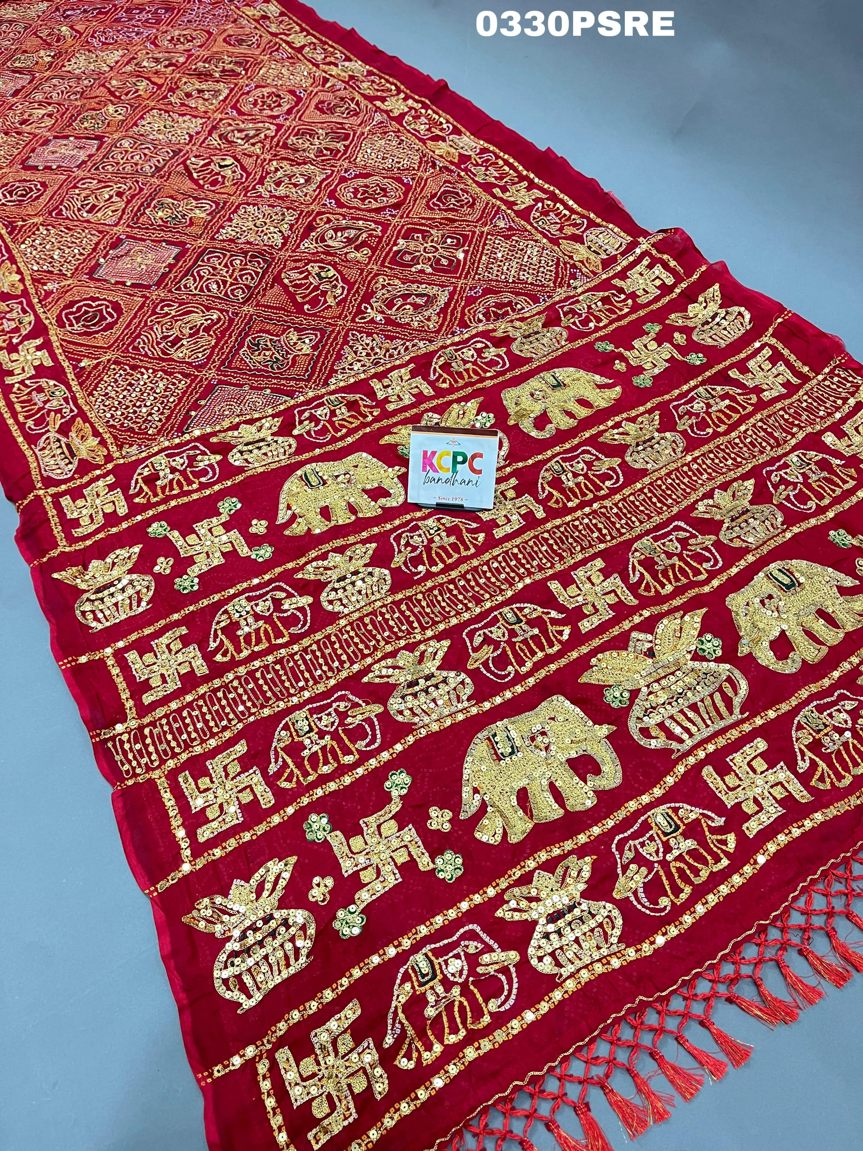 KcPc Originals Designer Vintage Look Cotton Ghatchola Aara Tari Work Saree with blouse CHA Red
