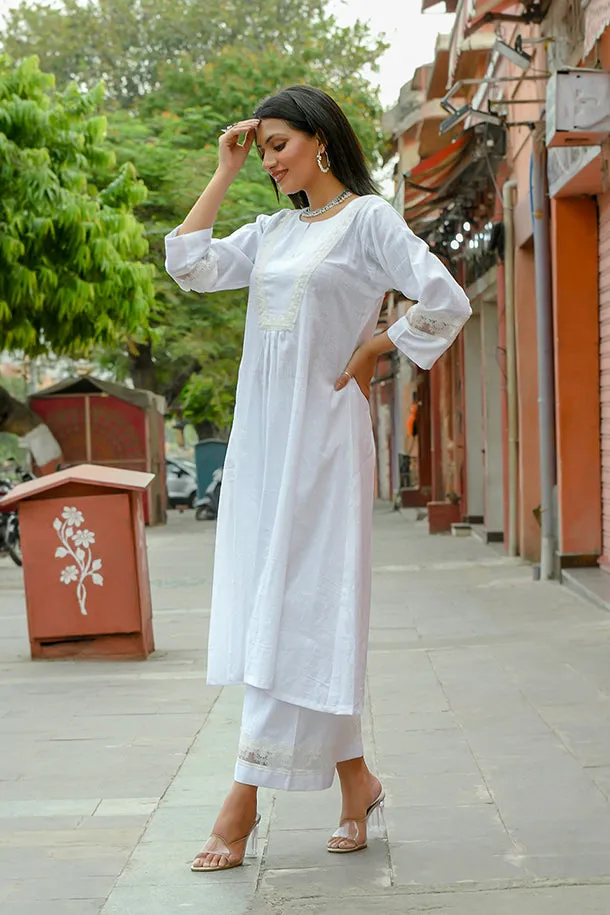 Kund - White Soft Cotton Kurta Coord Set