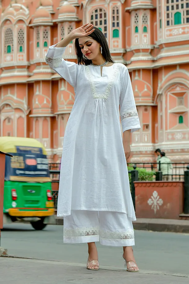 Kund - White Soft Cotton Kurta Coord Set