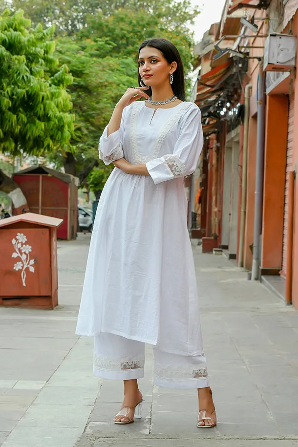 Kund - White Soft Cotton Kurta Coord Set