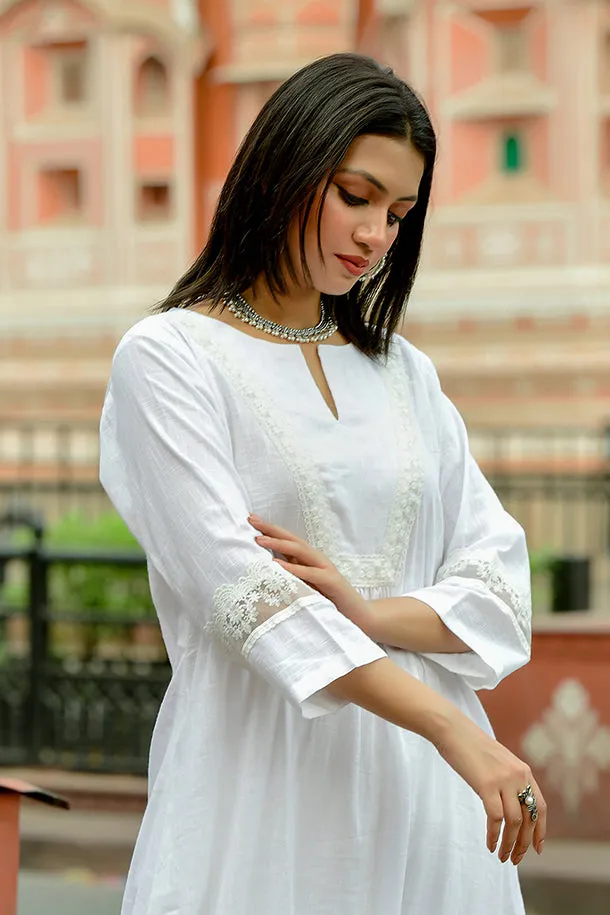 Kund - White Soft Cotton Kurta Coord Set