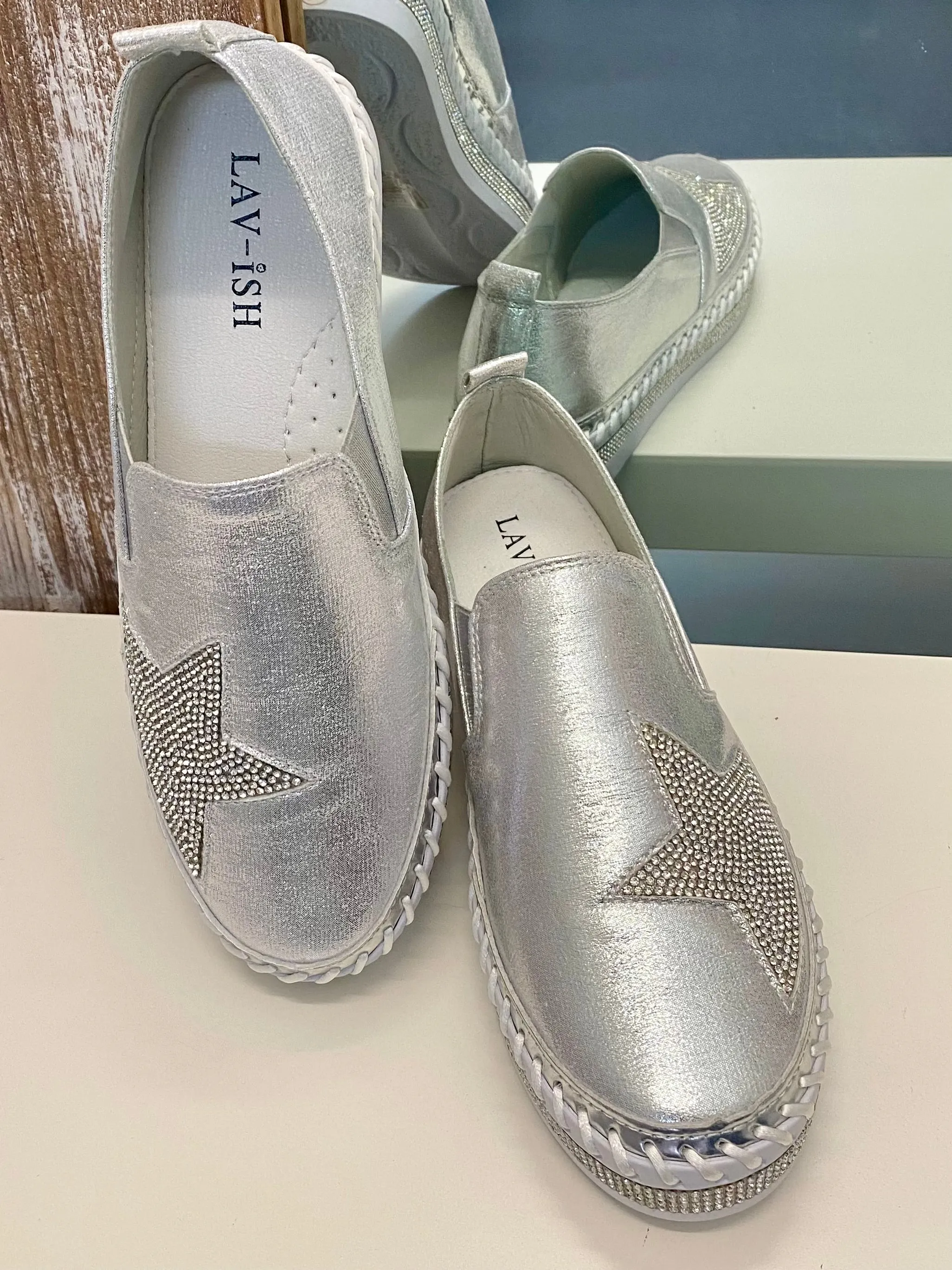 Lav-Ish Silver Sneakers with Bling Star